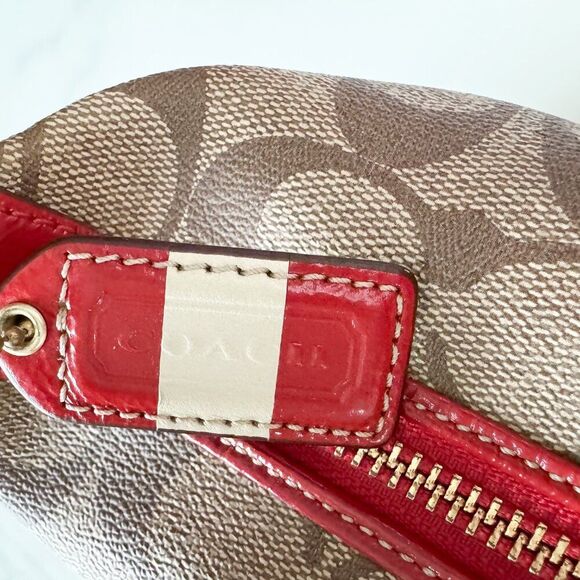 COACH Heritage Stripe Signature Shoulder Bag Brown/Red GUC - Picture 6 of 9